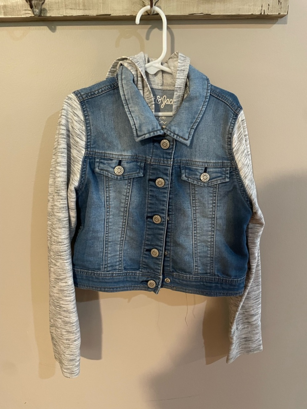 Cat & Jack Light Blue Denim Jacket with Heather Gray Hood